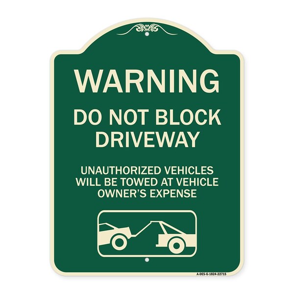 Signmission Warning Do Not Block Driveway W/ Graphic Heavy-Gauge Aluminum Sign, 24" x 18", G-1824-22715 A-DES-G-1824-22715 - main